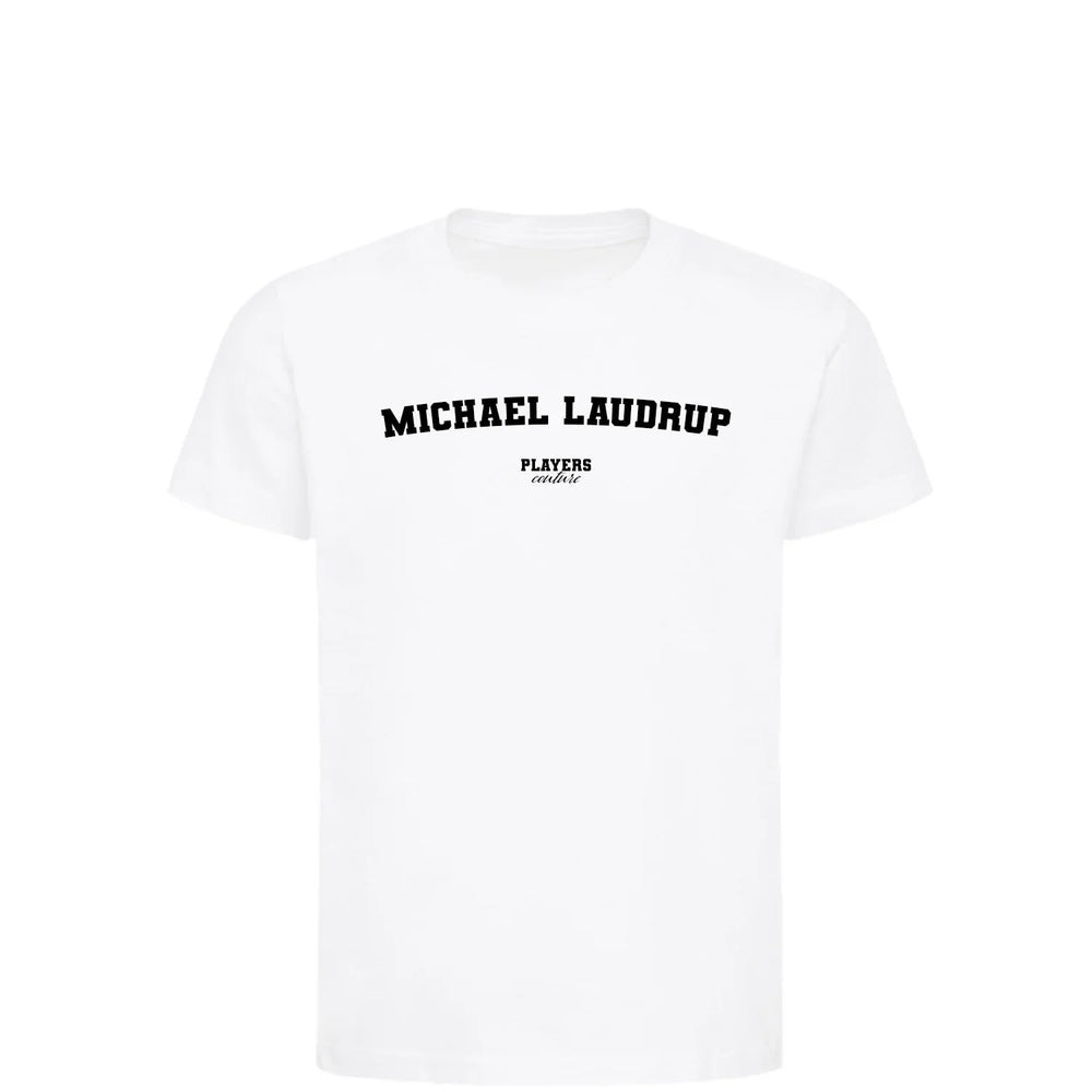 Michael Laudrup t-shirt – white kids' t-shirt with black Michael Laudrup letters and Players Couture logo on the chest