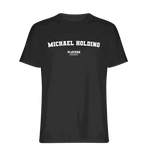Michael Holding t-shirt – black men's t-shirt with white Michael Holding letters and Players Couture logo on the chest