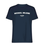Michael Holding t-shirt – navy men's t-shirt with white Michael Holding letters and Players Couture logo on the chest