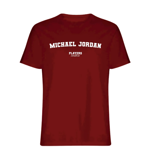 Michael Jordan t-shirt – red men's t-shirt with white Michael Jordan letters and Players Couture logo on the chest