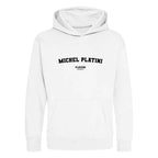 Michel Platini hoodie – white kids' hoodie with black Michel Platini letters and Players Couture logo on the chest