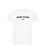 Michel Platini t-shirt – white kids' t-shirt with black Michel Platini letters and Players Couture logo on the chest