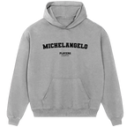 Michelangelo hoodie – grey men's hoodie with black Michelangelo letters and Players Couture logo on the chest