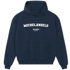 Michelangelo hoodie – navy men's hoodie with white Michelangelo letters and Players Couture logo on the chest