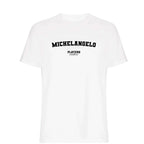 Michelangelo t-shirt – white men's t-shirt with black Michelangelo letters and Players Couture logo on the chest