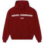 Mikkel Damsgaard hoodie – red men's hoodie with white Mikkel Damsgaard letters and Players Couture logo on the chest