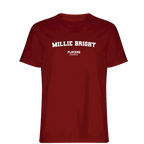 Millie Bright t-shirt – red men's t-shirt with white Millie Bright letters and Players Couture logo on the chest