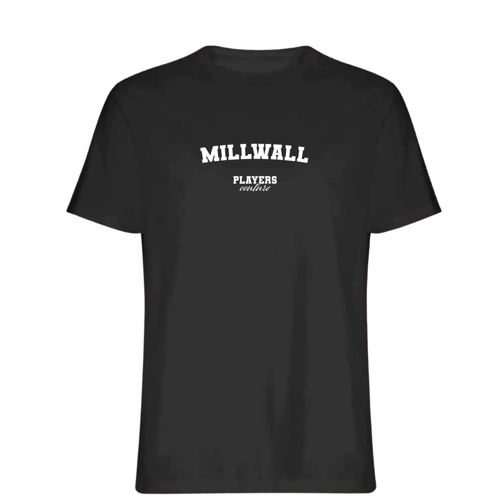 Millwall t-shirt – black men's t-shirt with white Millwall letters and Players Couture logo on the chest