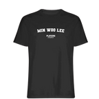 Min Woo Lee t-shirt – black men's t-shirt with white Min Woo Lee letters and Players Couture logo on the chest