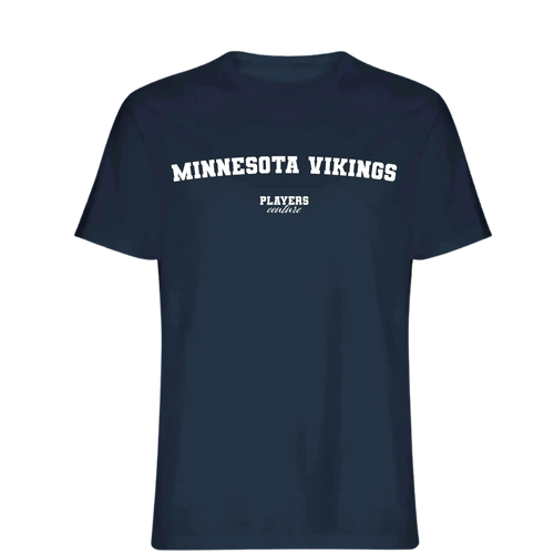 Minnesota Vikings t-shirt – navy men's t-shirt with white Minnesota Vikings letters and Players Couture logo on the chest