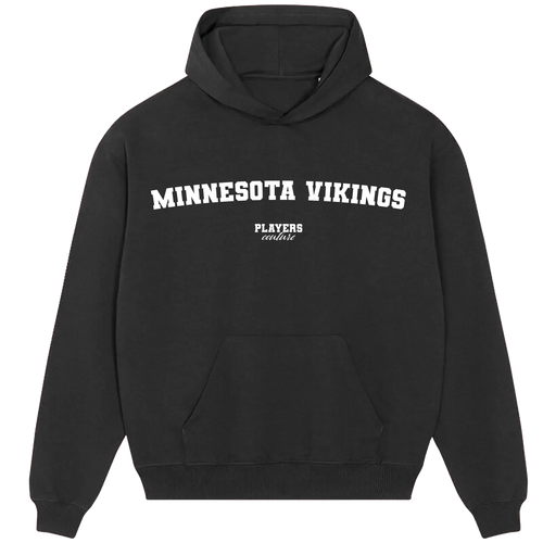Minnesota Vikings hoodie – black men's hoodie with white Minnesota Vikings letters and Players Couture logo on the chest