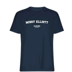 Missy Elliott t-shirt – navy men's t-shirt with white Missy Elliott letters and Players Couture logo on the chest