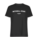 Mitchell Starc t-shirt – black men's t-shirt with white Mitchell Starc letters and Players Couture logo on the chest