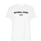 Mitchell Starc t-shirt – white men's t-shirt with black Mitchell Starc letters and Players Couture logo on the chest