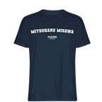 Mitsuharu Misawa t-shirt – navy men's t-shirt with white Mitsuharu Misawa letters and Players Couture logo on the chest