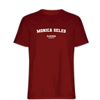 Monica Seles t-shirt – red men's t-shirt with white Monica Seles letters and Players Couture logo on the chest