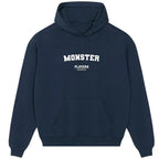 Monster hoodie – navy men's hoodie with white Monster letters and Players Couture logo on the chest