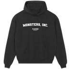 Monsters, Inc. hoodie – black men's hoodie with white Monsters, Inc. letters and Players Couture logo on the chest