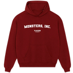Monsters, Inc. hoodie – red men's hoodie with white Monsters, Inc. letters and Players Couture logo on the chest