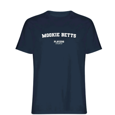 Mookie Betts t-shirt – navy men's t-shirt with white Mookie Betts letters and Players Couture logo on the chest