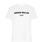 Morgan Wallen t-shirt – white men's t-shirt with black Morgan Wallen letters and Players Couture logo on the chest