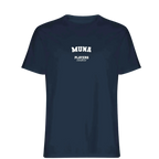 Muna t-shirt – navy men's t-shirt with white Muna letters and Players Couture logo on the chest