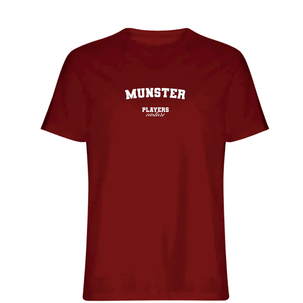 Munster t-shirt – red men's t-shirt with white Munster letters and Players Couture logo on the chest