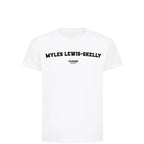 Myles Lewis-Skelly t-shirt – white kids' t-shirt with black Myles Lewis-Skelly letters and Players Couture logo on the chest