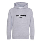 N’Golo Kante hoodie – grey kids' hoodie with black N’Golo Kante letters and Players Couture logo on the chest