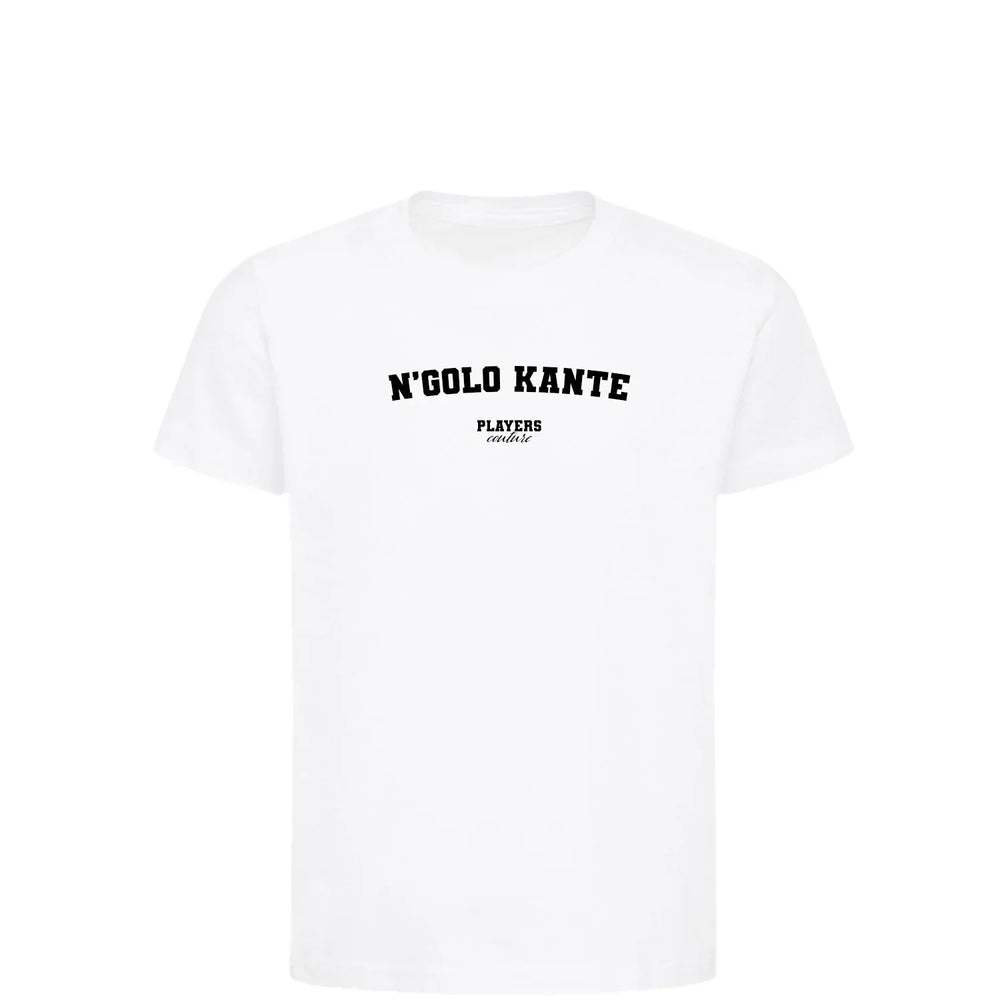 N’Golo Kante t-shirt – white kids' t-shirt with black N’Golo Kante letters and Players Couture logo on the chest
