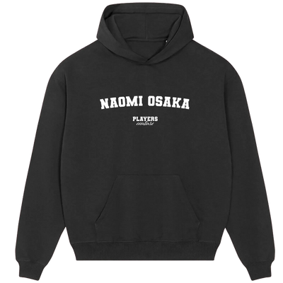 Naomi Osaka hoodie – black men's hoodie with white Naomi Osaka letters and Players Couture logo on the chest