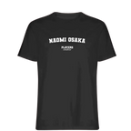 Naomi Osaka t-shirt – black men's t-shirt with white Naomi Osaka letters and Players Couture logo on the chest