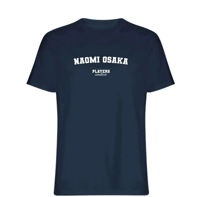 Naomi Osaka t-shirt – navy men's t-shirt with white Naomi Osaka letters and Players Couture logo on the chest