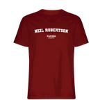 Neil Robertson t-shirt – red men's t-shirt with white Neil Robertson letters and Players Couture logo on the chest