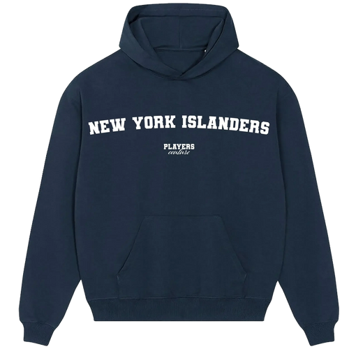 New York Islanders hoodie – navy men's hoodie with white New York Islanders letters and Players Couture logo on the chest