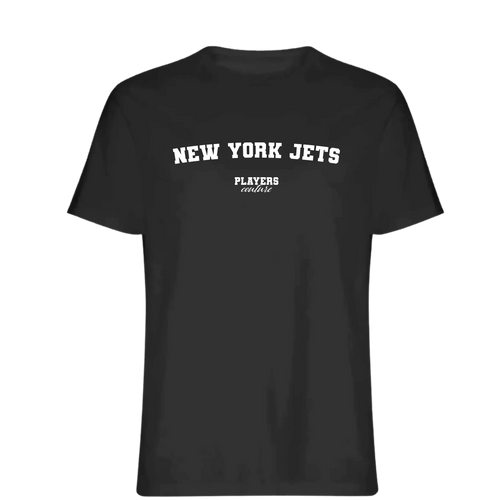 New York Jets t-shirt – black men's t-shirt with white New York Jets letters and Players Couture logo on the chest