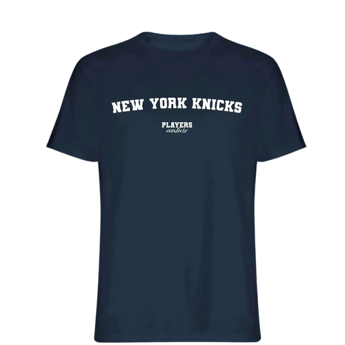 New York Knicks t-shirt – navy men's t-shirt with white New York Knicks letters and Players Couture logo on the chest