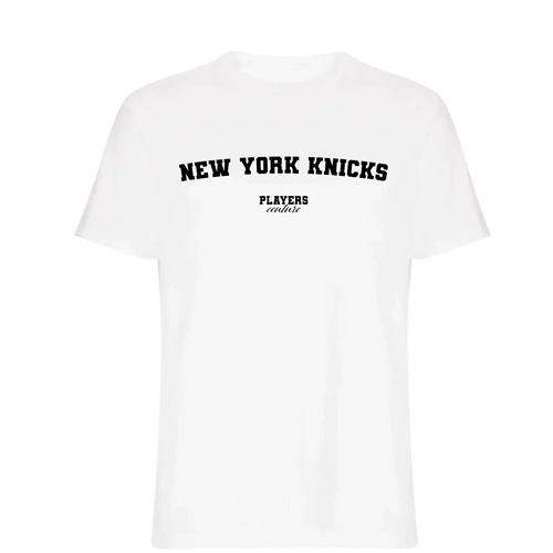 New York Knicks t-shirt – white men's t-shirt with black New York Knicks letters and Players Couture logo on the chest