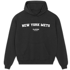 New York Mets hoodie – black men's hoodie with white New York Mets letters and Players Couture logo on the chest