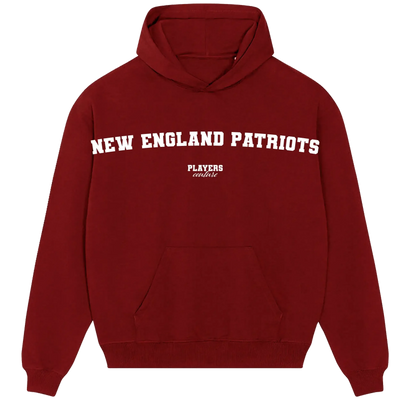 New England Patriots hoodie – red men's hoodie with white New England Patriots letters and Players Couture logo on the chest
