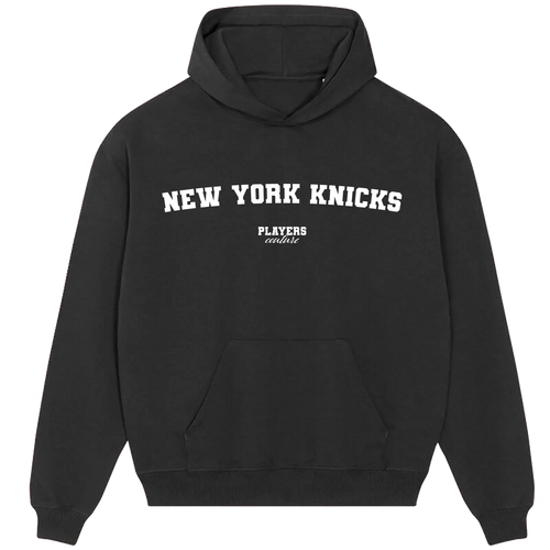 New York Knicks hoodie – black men's hoodie with white New York Knicks letters and Players Couture logo on the chest