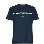 Newcastle Falcons t-shirt – navy men's t-shirt with white Newcastle Falcons letters and Players Couture logo on the chest