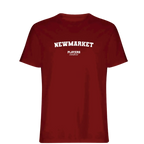 Newmarket t-shirt – red men's t-shirt with white Newmarket letters and Players Couture logo on the chest
