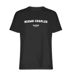 Niamh Charles t-shirt – black men's t-shirt with white Niamh Charles letters and Players Couture logo on the chest