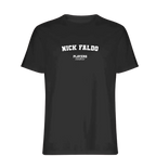 Nick Faldo t-shirt – black men's t-shirt with white Nick Faldo letters and Players Couture logo on the chest