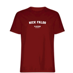 Nick Faldo t-shirt – red men's t-shirt with white Nick Faldo letters and Players Couture logo on the chest