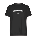 Nick Kyrgios t-shirt – black men's t-shirt with white Nick Kyrgios letters and Players Couture logo on the chest