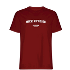 Nick Kyrgios t-shirt – red men's t-shirt with white Nick Kyrgios letters and Players Couture logo on the chest