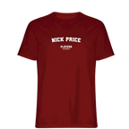 Nick Price t-shirt – red men's t-shirt with white Nick Price letters and Players Couture logo on the chest