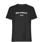Nico O'Reilly t-shirt – black men's t-shirt with white Nico O'Reilly letters and Players Couture logo on the chest